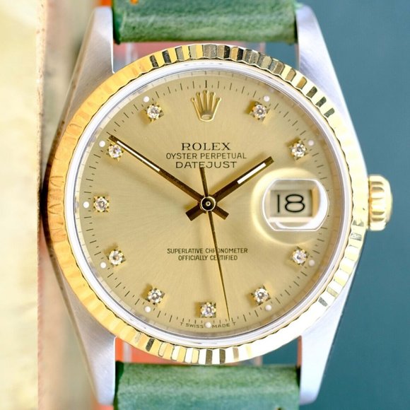 ROLEX DATEJUST CHAMPAGNE INDEX DIAL 18KY STEEL JUBILEEGREEN